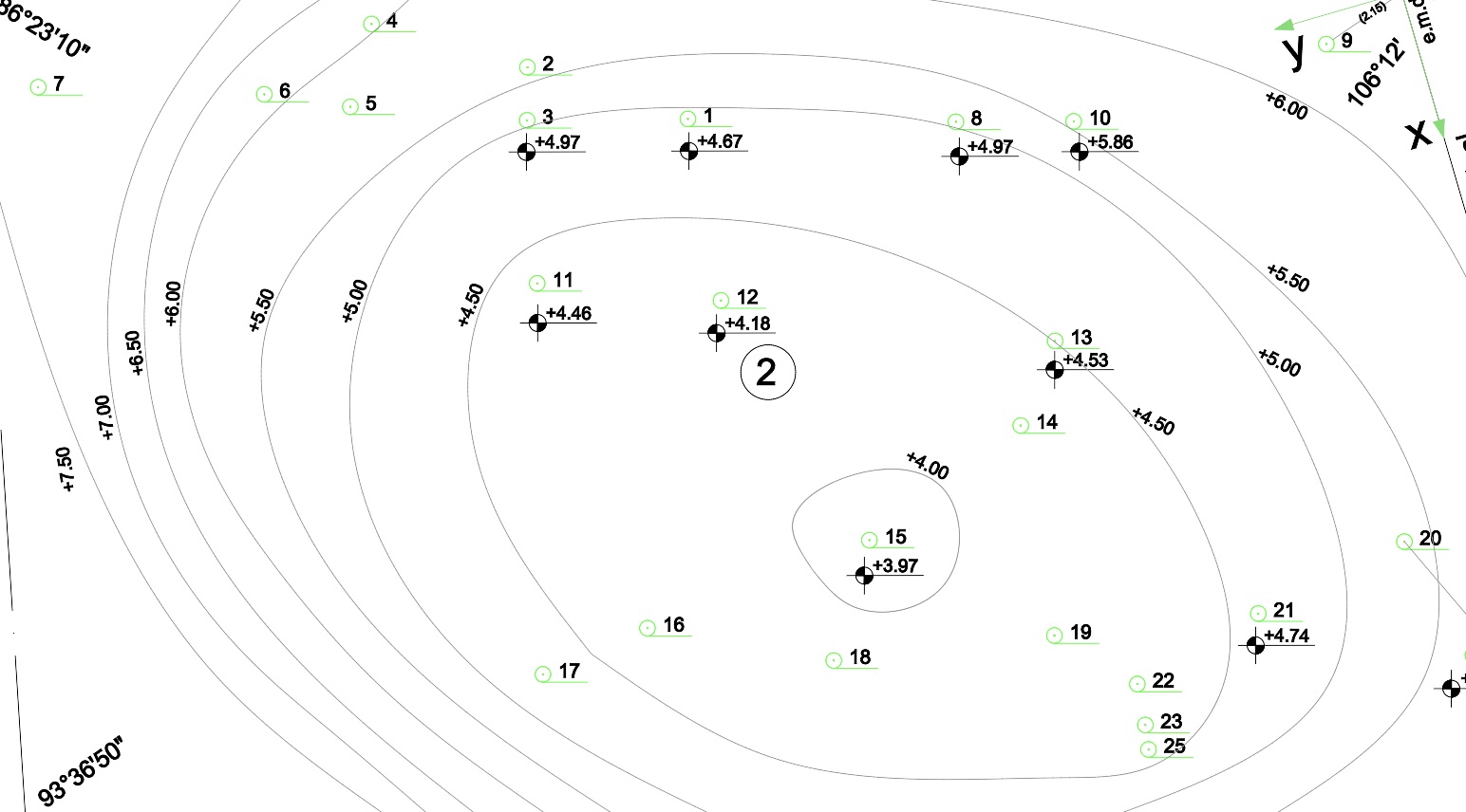 Site altimetry showing the natural hole
